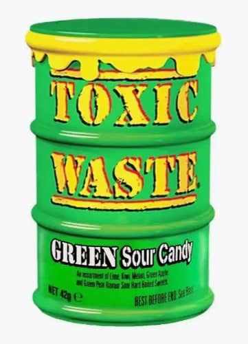 Кислые леденцы Toxic Waste Green Sour Candy зеленая бочка 42 г