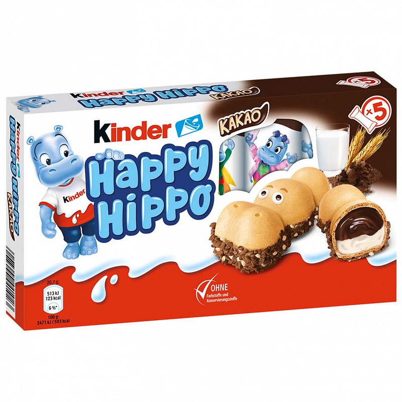 Шоколадно молочное печенье Kinder Happy Hippo Cacao 103,5 г